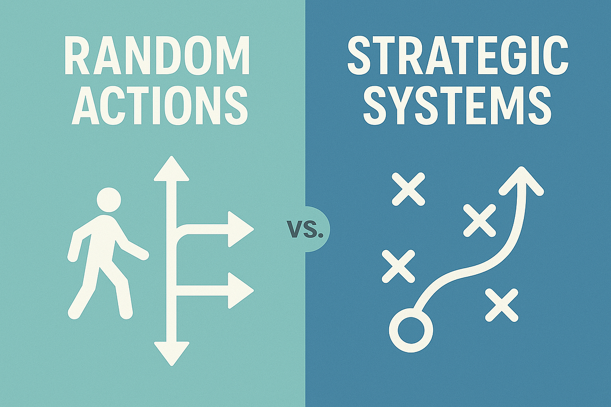 A visual comparison showing random busywork versus a streamlined digital business system.