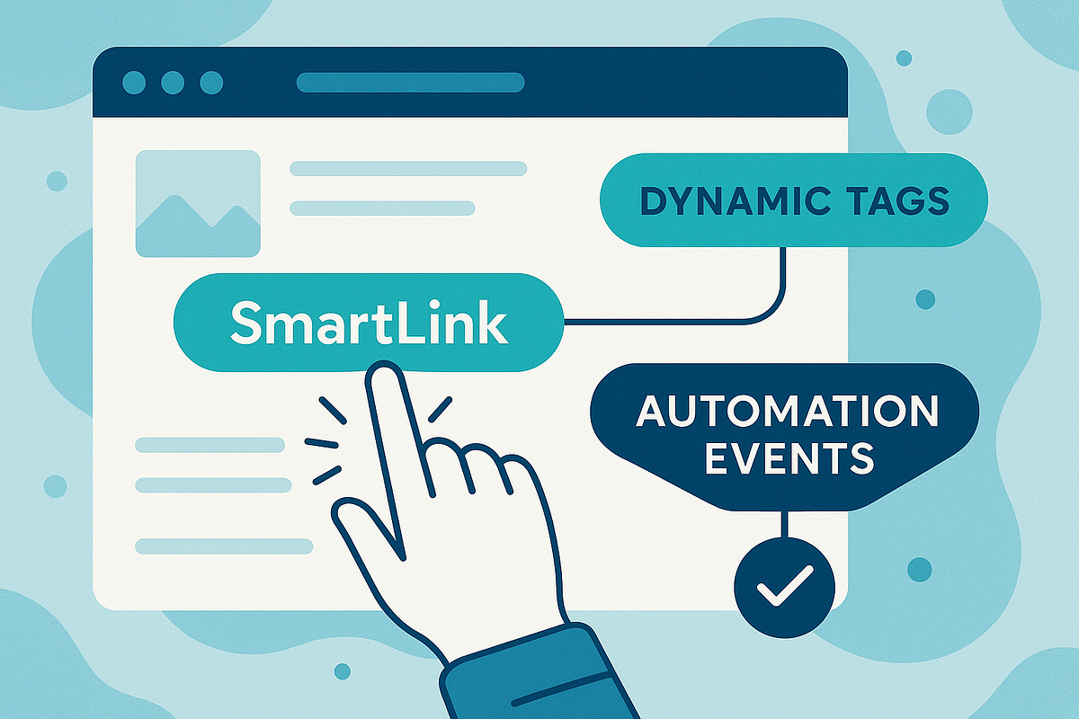 Graphic illustrating how SmartLinks trigger tagging and automation events based on user clicks.
