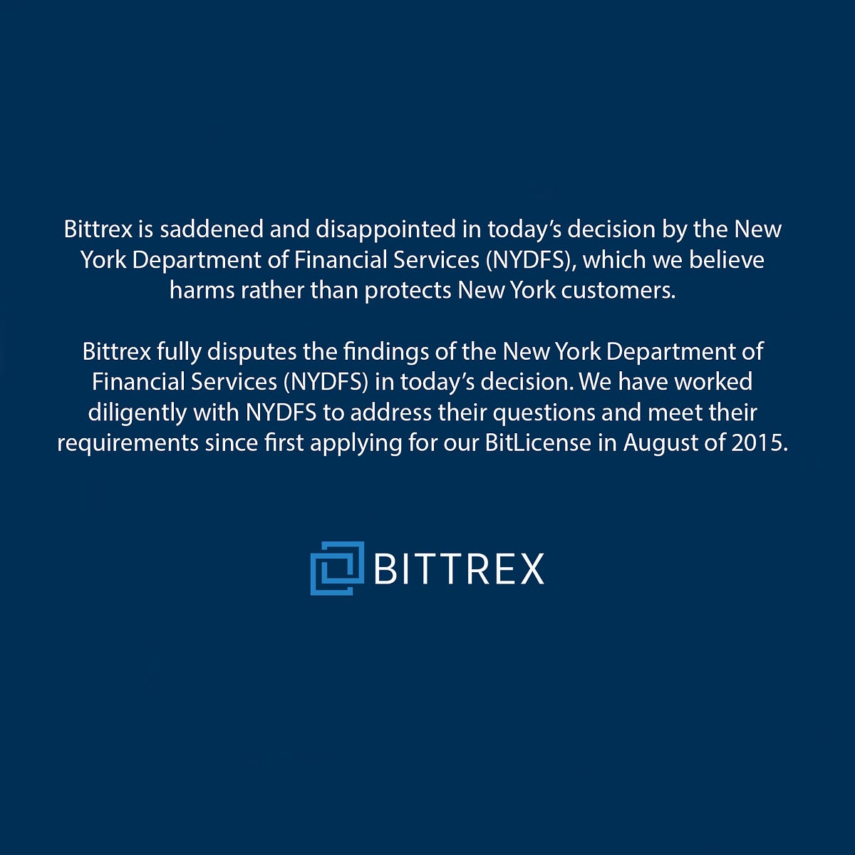 Bittrex Statement on the New York Department of Financial ...