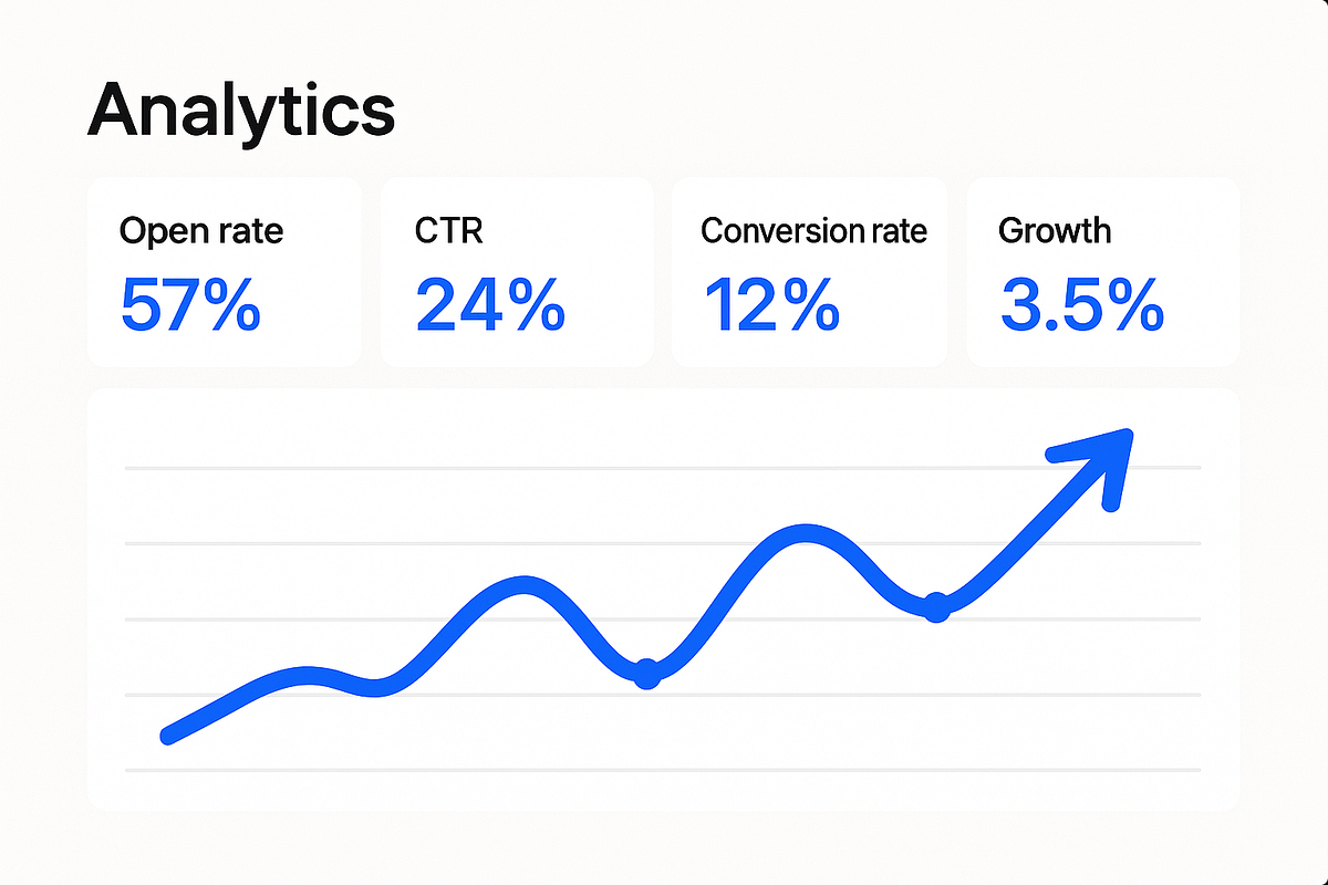 “Email marketing analytics dashboard showing high open rates, CTR, and tripwire conversions.”