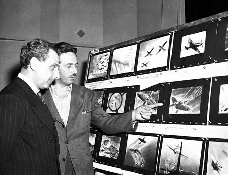 Seversky and Walt Disney looking at boards for “Victory Through Air Power.” Seversky and Walt Disney looking at boards for “Victory Through Air Power.”