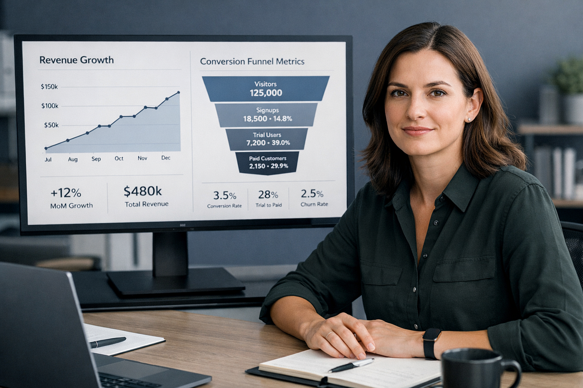 “Funnel performance dashboard used to decide when to scale paid traffic and marketing spend.”