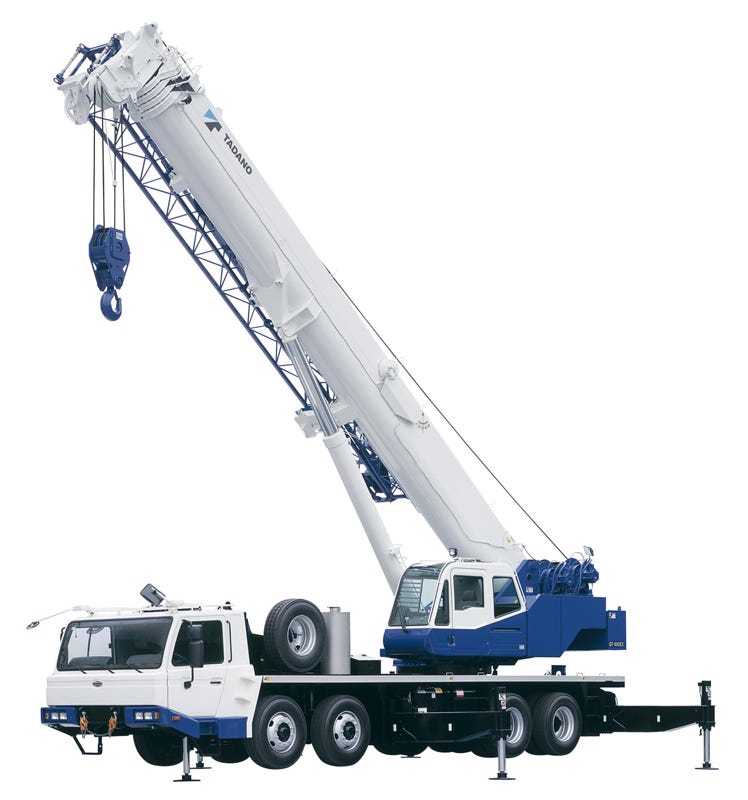 A crane, like the ones sent to Yemen, with its arm raised up and ready to extend. Photo courtesy: Tadano
