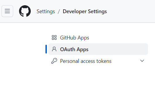 Screenshot of GitHub developer settings