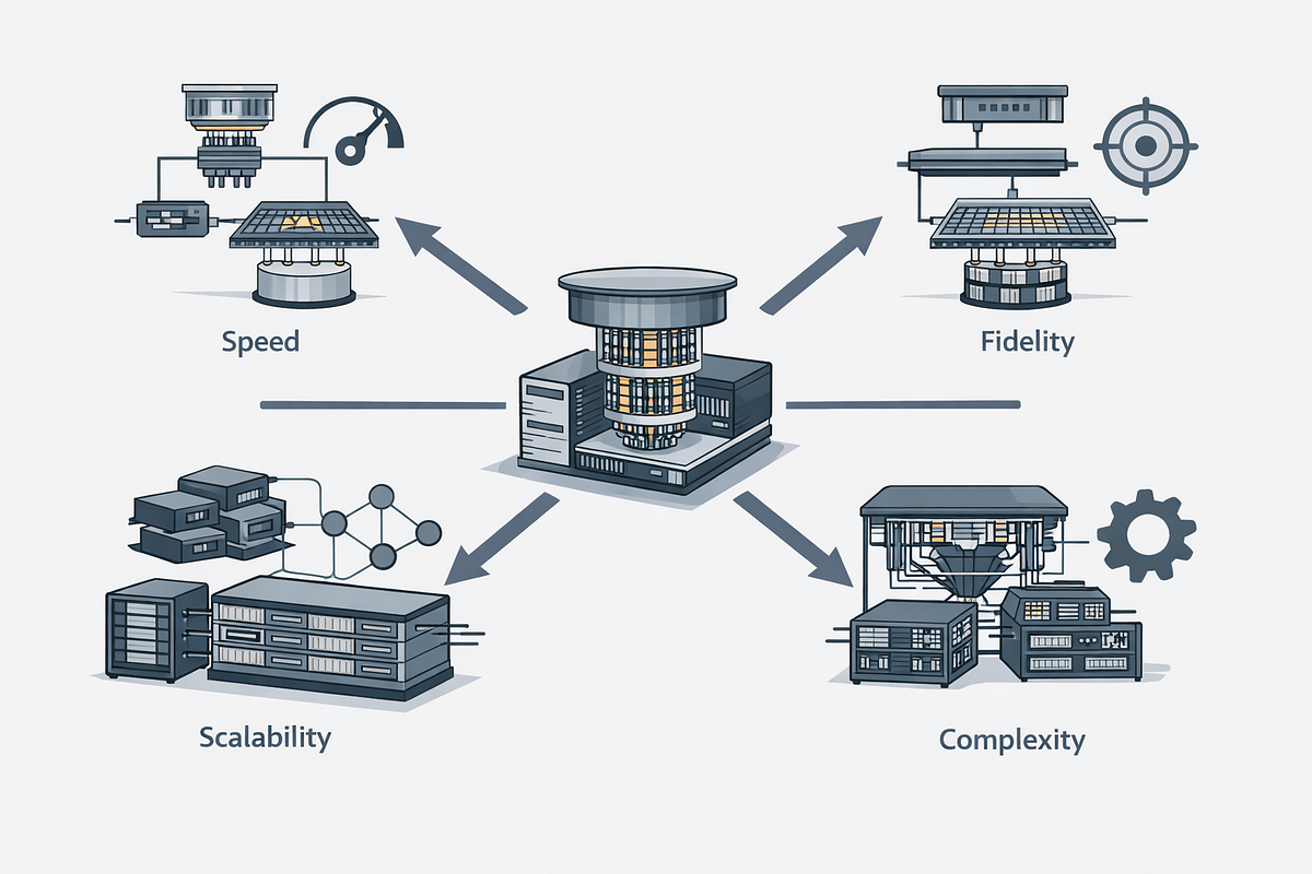 Abstract illustration showing system-level trade-offs in quantum computing architecture design.