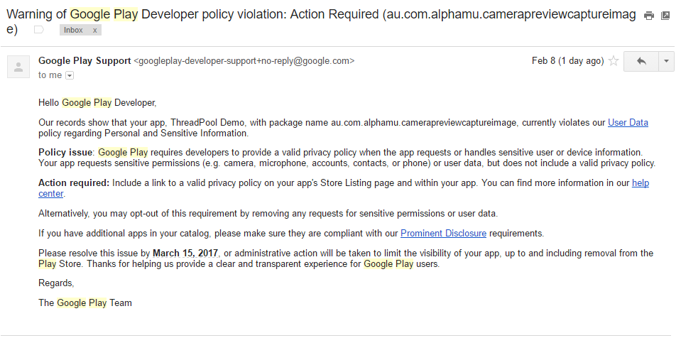 Did you get one of these Google Play Developer Policy 