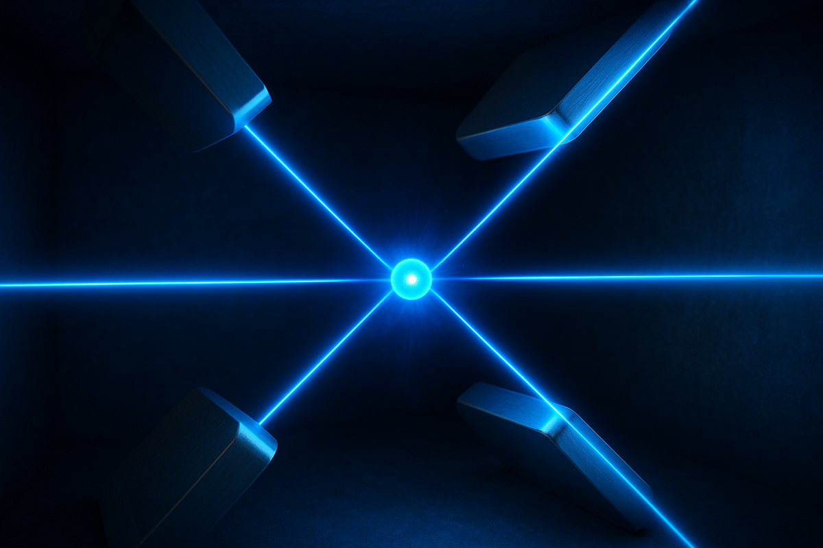 “Laser-cooled trapped-ion system representing IonQ’s quantum computer architecture.”