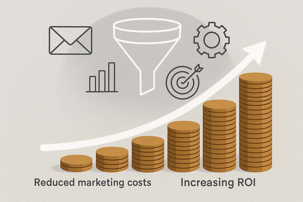 “Graph showing business growth and cost savings achieved by using FunnelCockpit as an all-in-one marketing solution.”