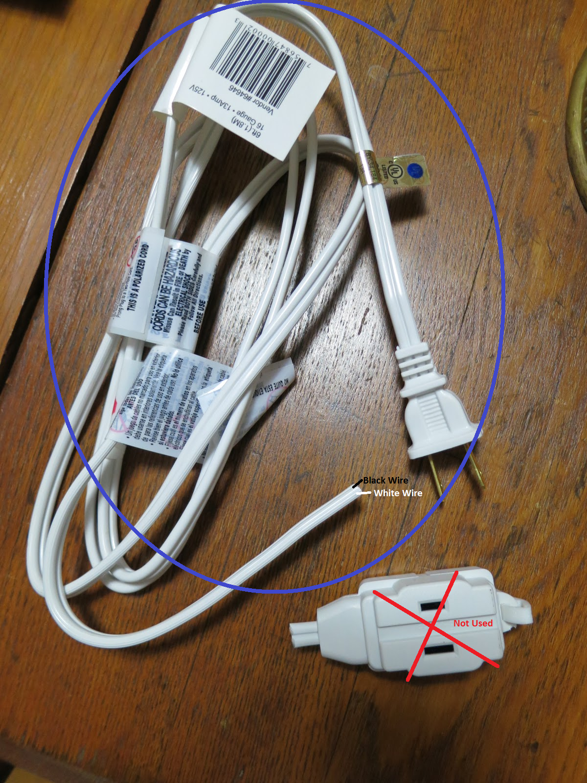 I used the extension cord as wires (the black and white ...