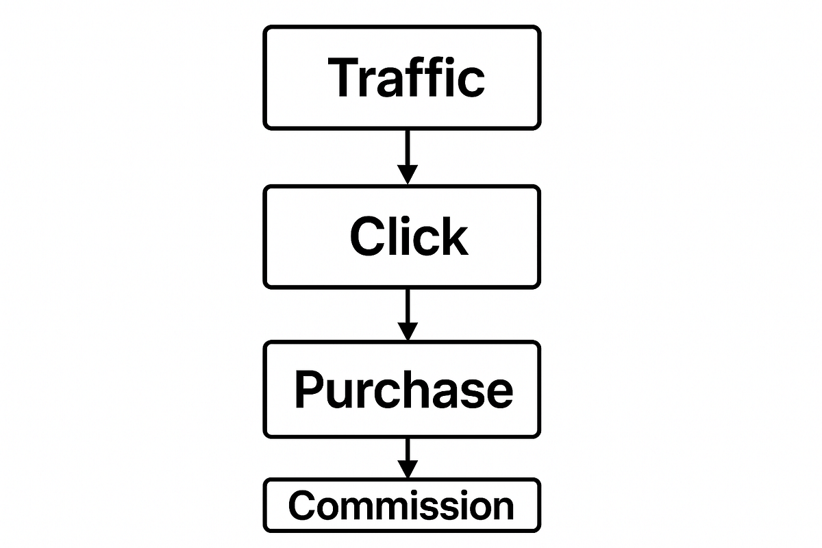 "Affiliate marketing flowchart showing how traffic turns into commissions."