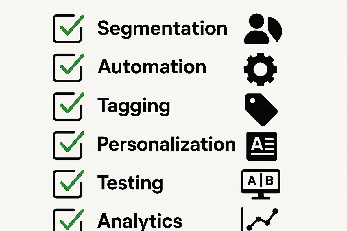 “Checklist of email marketing best practices including segmentation and automation.”