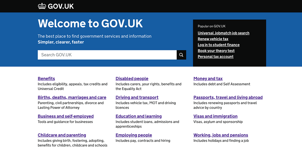 Screenshot of GOV.UK