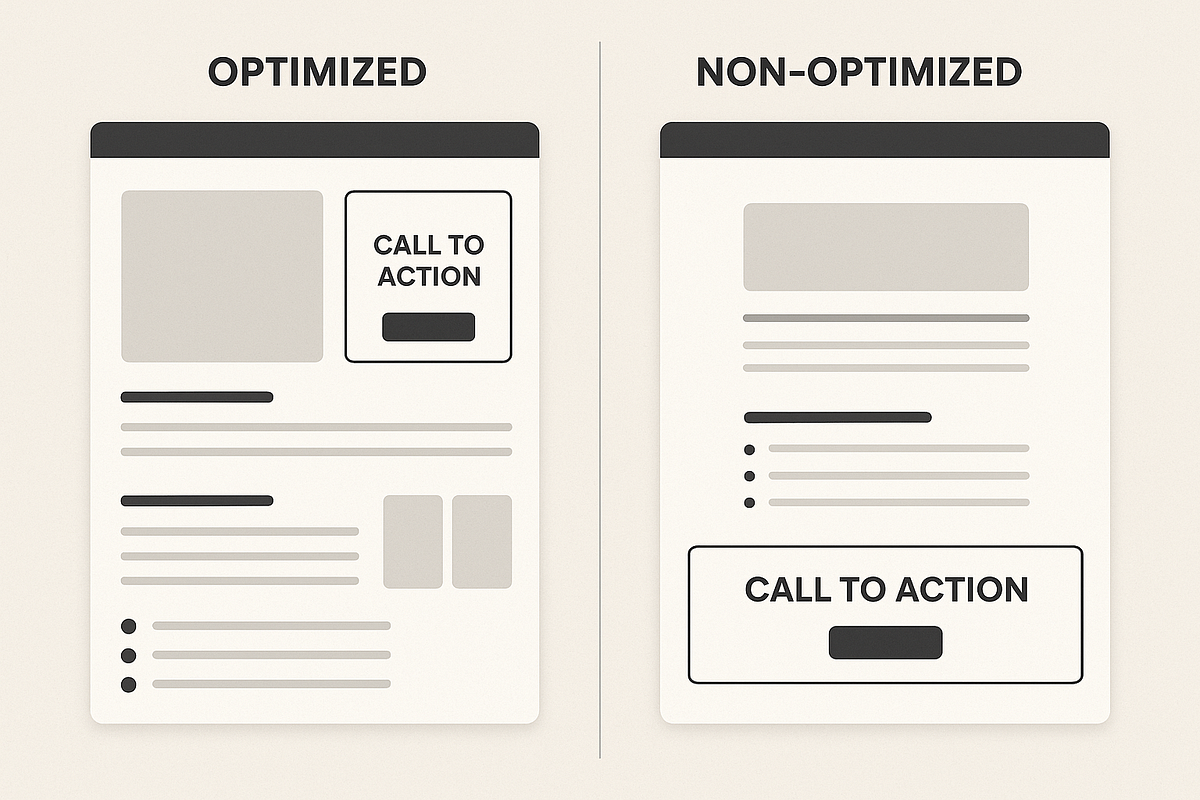 CRO example comparing before-and-after landing page optimization.