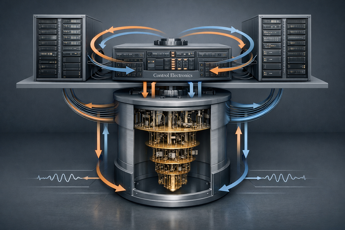 Classical–quantum feedback loop illustrating control, latency, and orchestration between quantum hardware and classical systems.
