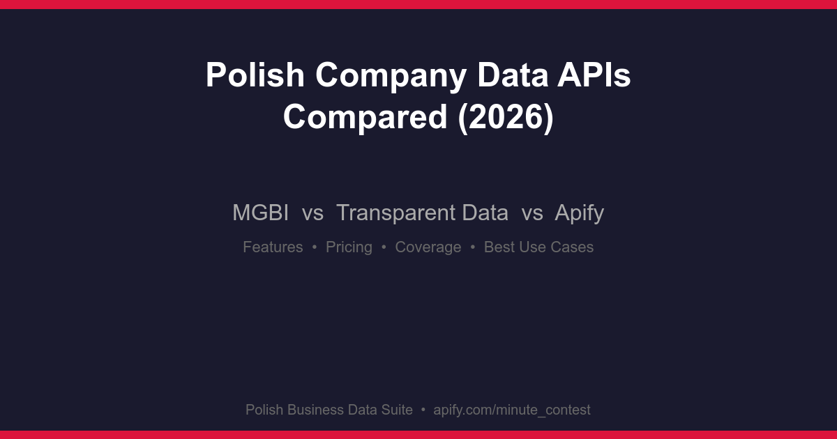Polish Company Data APIs Compared: MGBI vs Transparent Data vs Apify (2026)