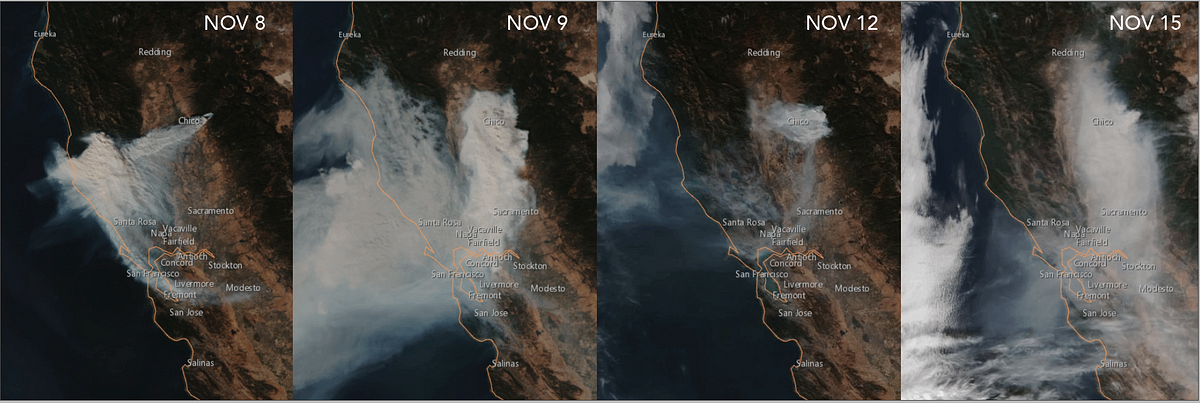Satellite images of fire San Francisco Bay 2018