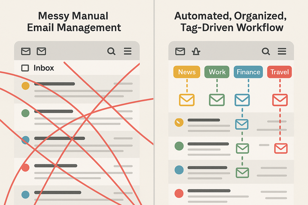“Before-and-after comparison of manual email marketing versus automated workflows.”