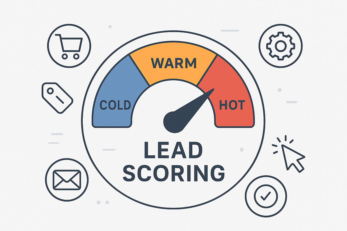 “Lead scoring illustration displaying hot, warm, and cold segments based on user behavior.”