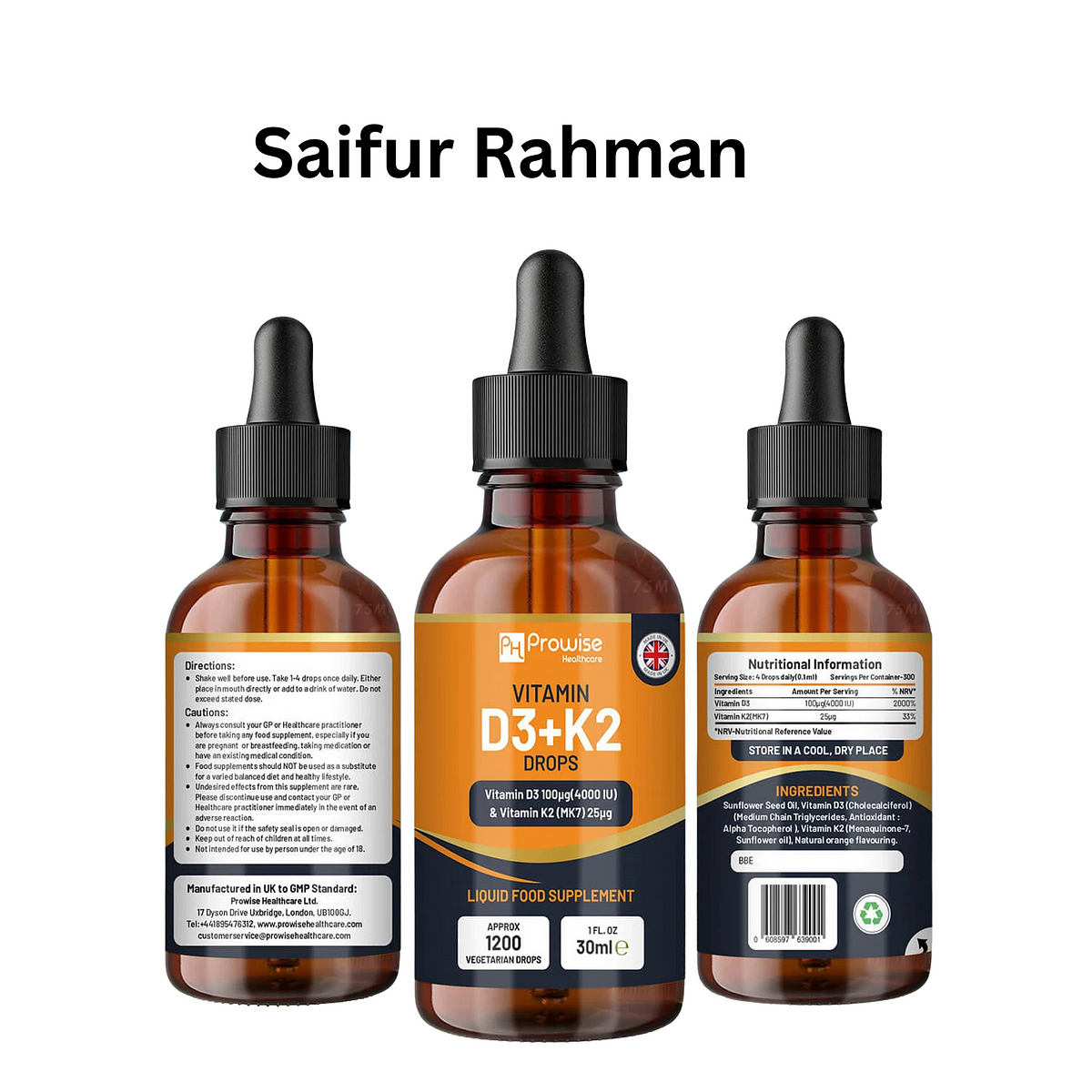 Vitamin D3 4000iu + K2 MK7 25µg Orange Liquid Drops — A Powerful Duo for Bone and Immune Health