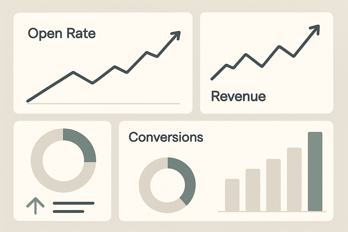 Email marketing performance metrics showing increased open rates and conversions through automation