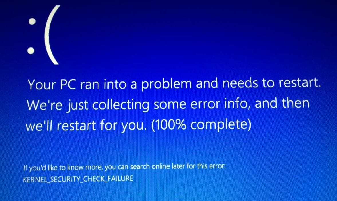 windows 10 blue screen error kernel security check failure