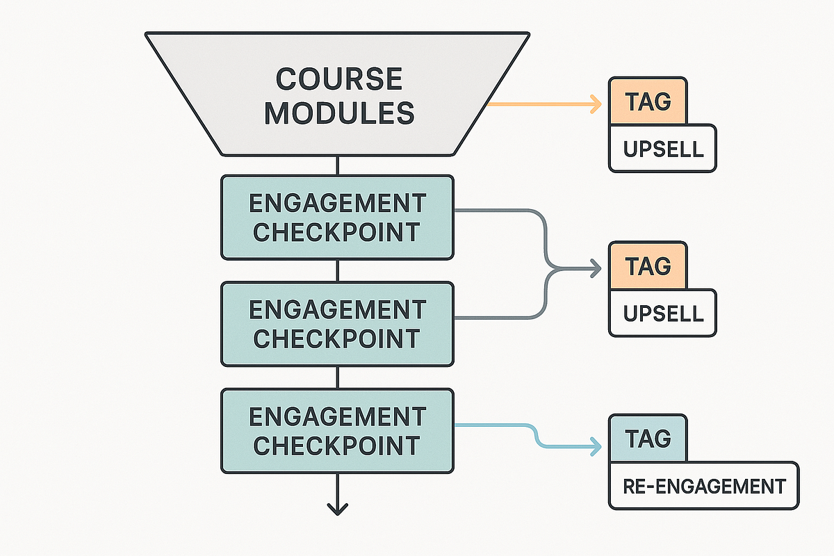 Dynamic course funnel automated with tag-based email marketing logic