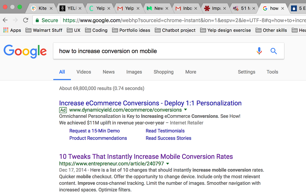 Designing For Mobile E Commerce A Ux Design Challenge From Yelp It All Started With This Google Search