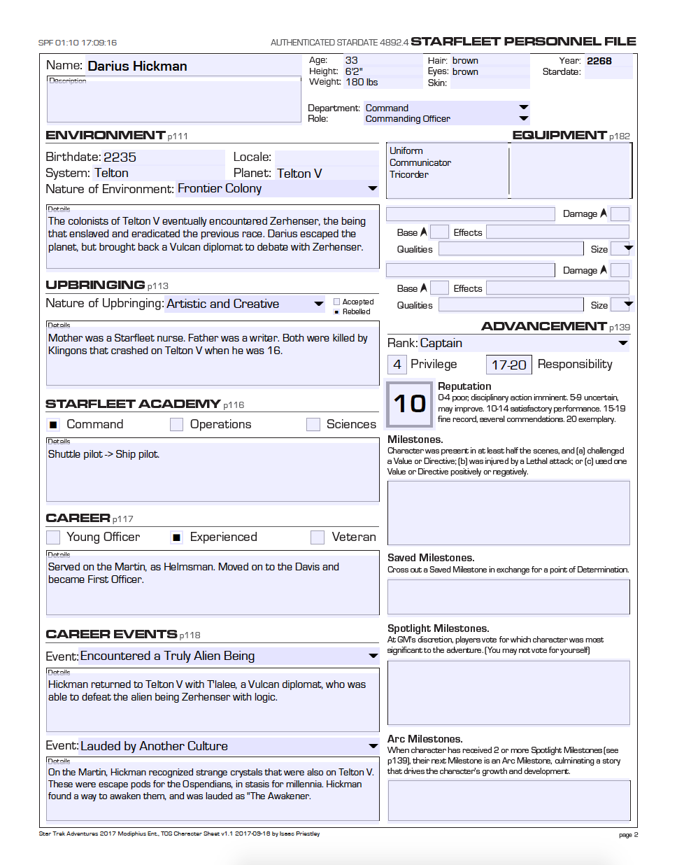 Star Trek Adventures TOS-era Character Sheet Collection 3.0