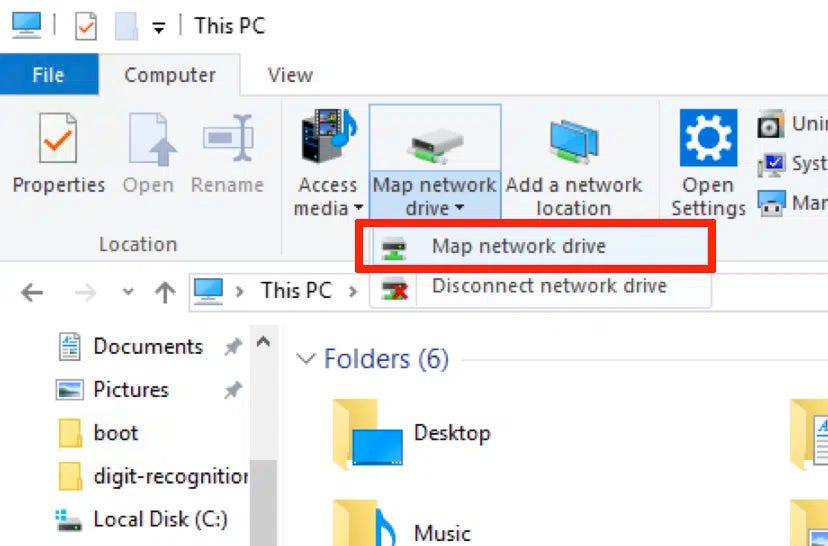 o for the Map network drive tab.