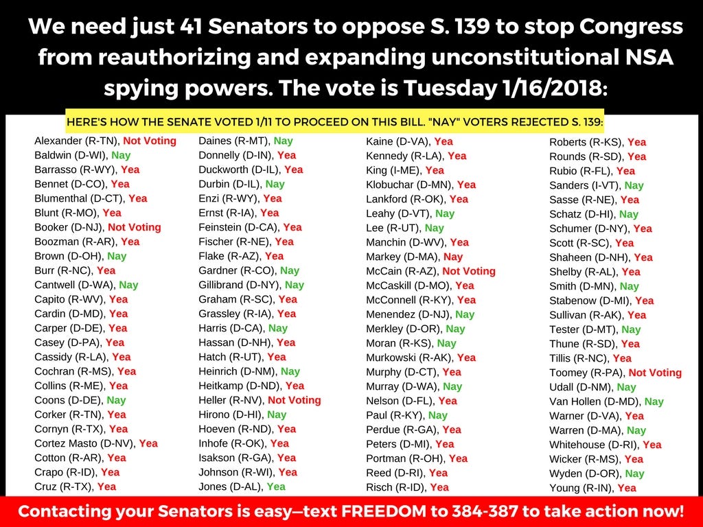 We need just 41 Senators to stop Congress from reauthorizing and expanding unconstitutional NSA…