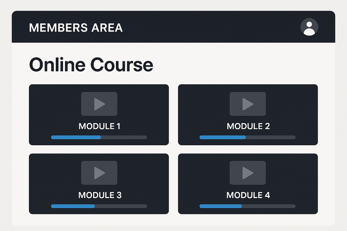 “Online course and membership area built with FunnelCockpit showing training modules and user progress.”