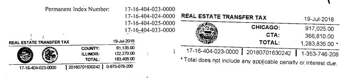 screenshot of a deed showing how much transfer tax was collected in the sale