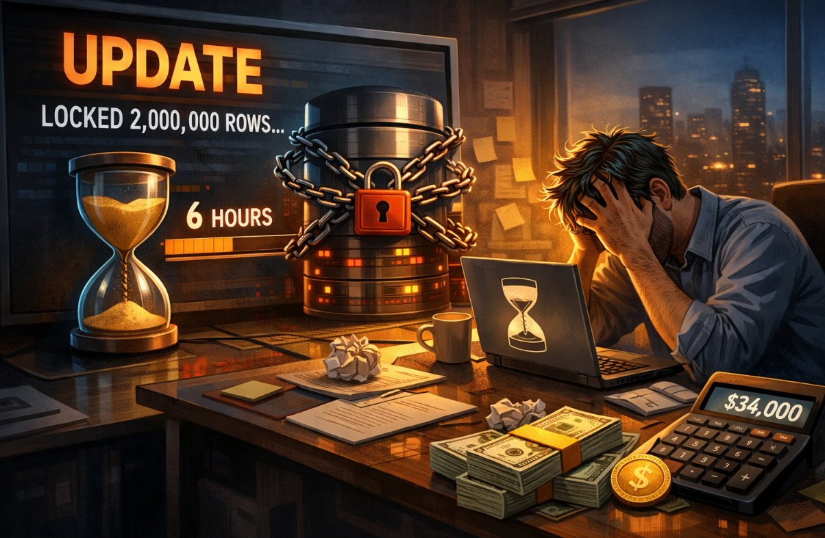 One UPDATE Locked 2M Rows for 6 Hours — The $34K Transaction Fix