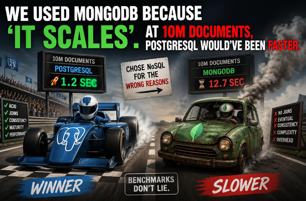 We Used MongoDB Because “It Scales”. At 10M Documents, PostgreSQL Would’ve Been Faster.