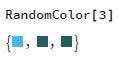 Screenshot of RandomColor function with three in brackets. Colors are blue, blue-green, and teal.