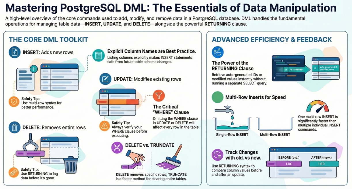 Stop Querying Twice: 5 PostgreSQL Secrets for Cleaner, Faster Data Manipulation — Using RETURNING…
