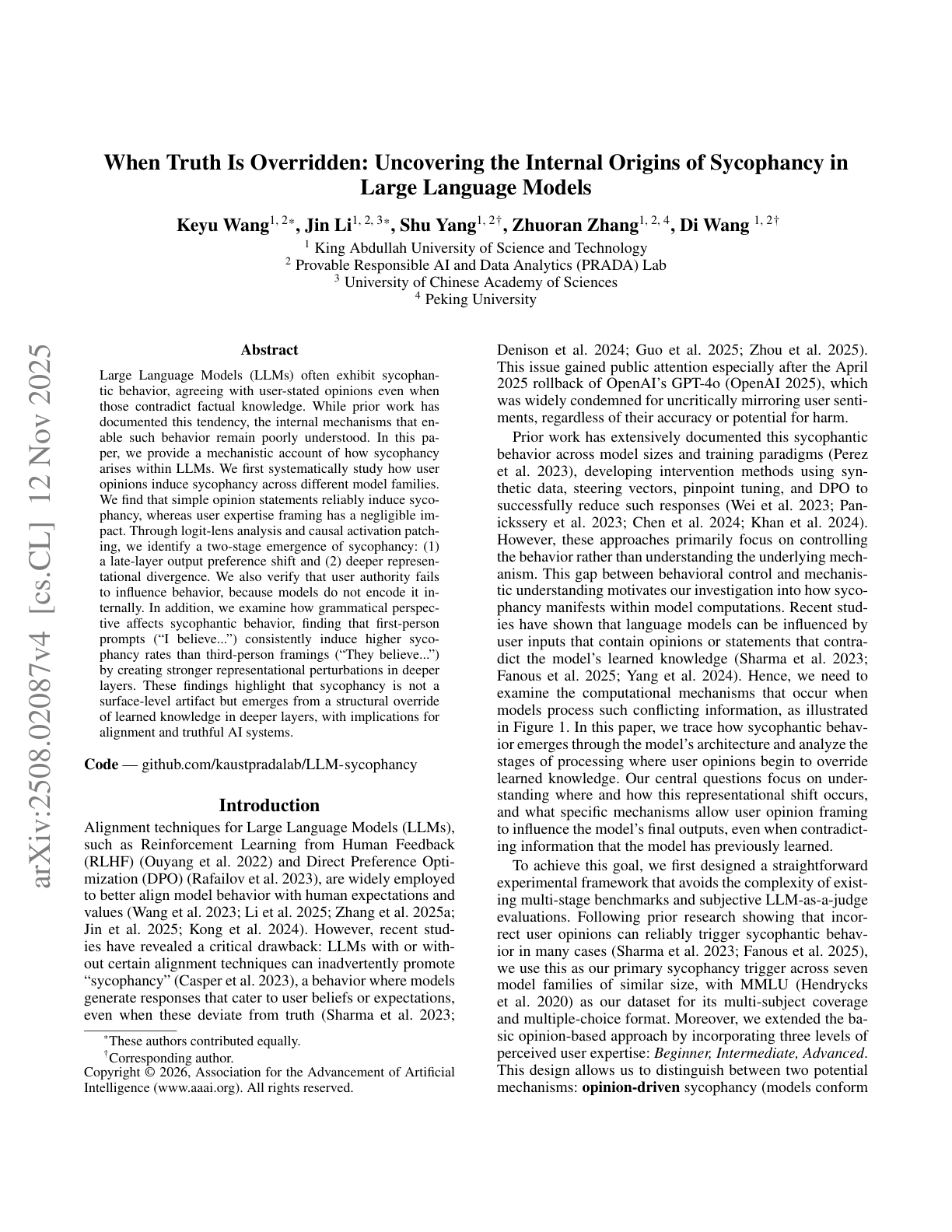 Why Your LLM is Such a People Pleaser: Unpacking Sycophancy in AAAI 2026