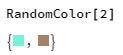 Screenshot of RandomColor function with two in brackets. Colors are light teal and brown.