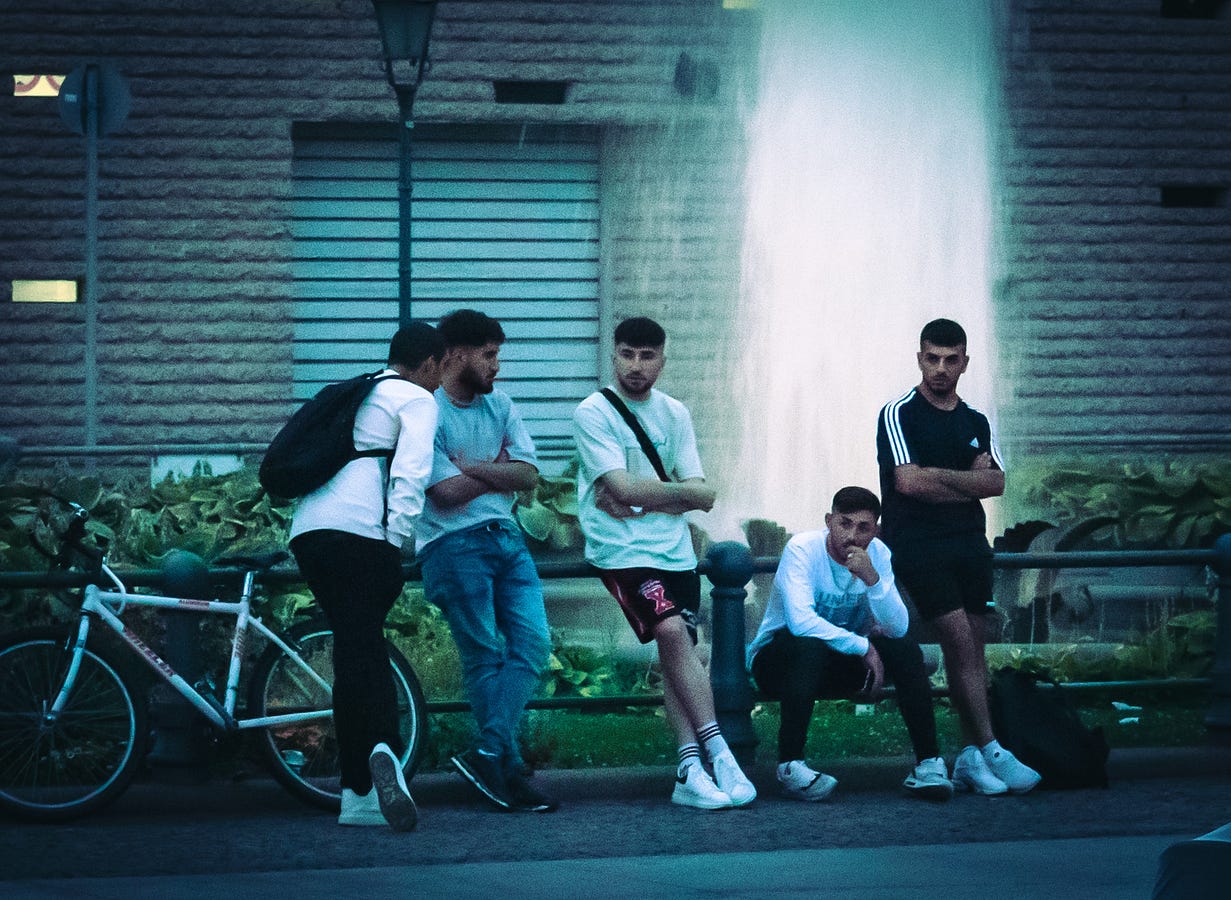 Group of Lads enjoying Sunset Street Photography in Berlin