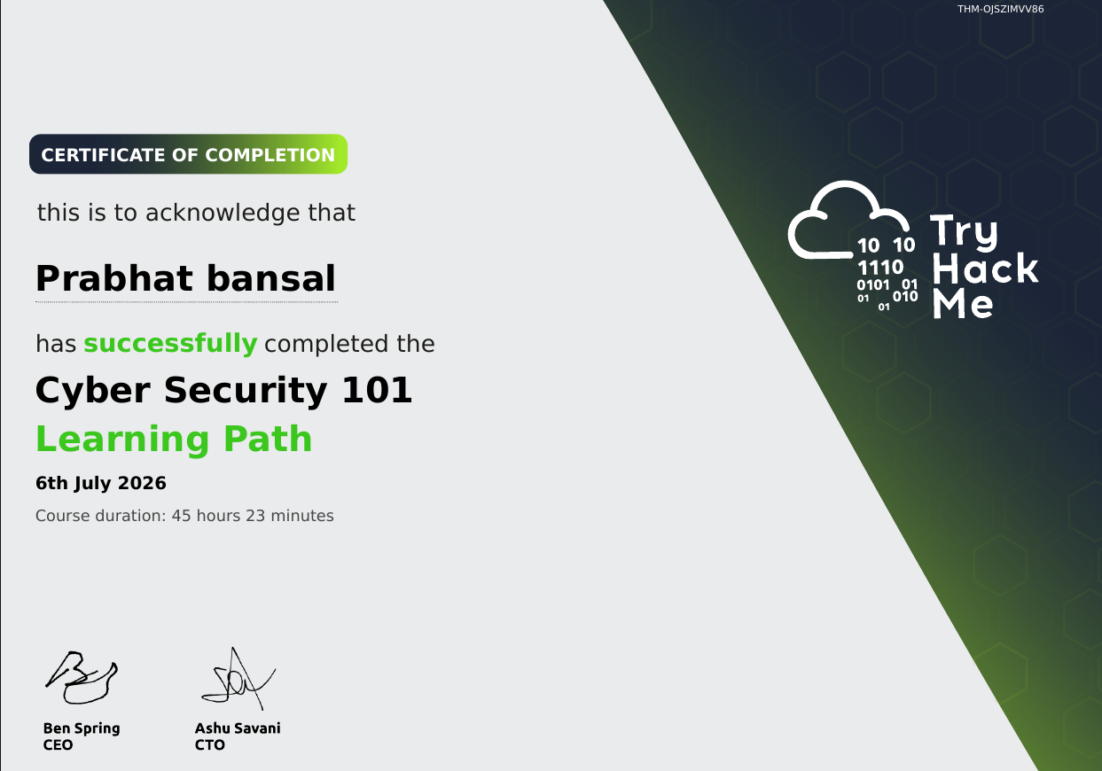 What I Learned from Completing the Cyber Security 101 Path on TryHackMe