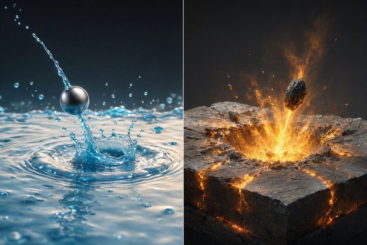 Why Water Acts Like Concrete at High Speeds: The Physics of Impact Dis