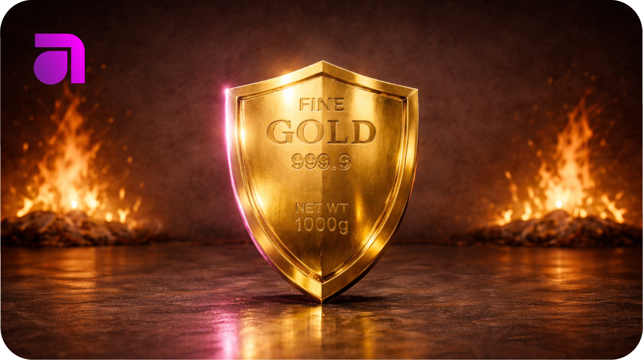  Gold Climbs 1.4% as Markets Seek Shelter