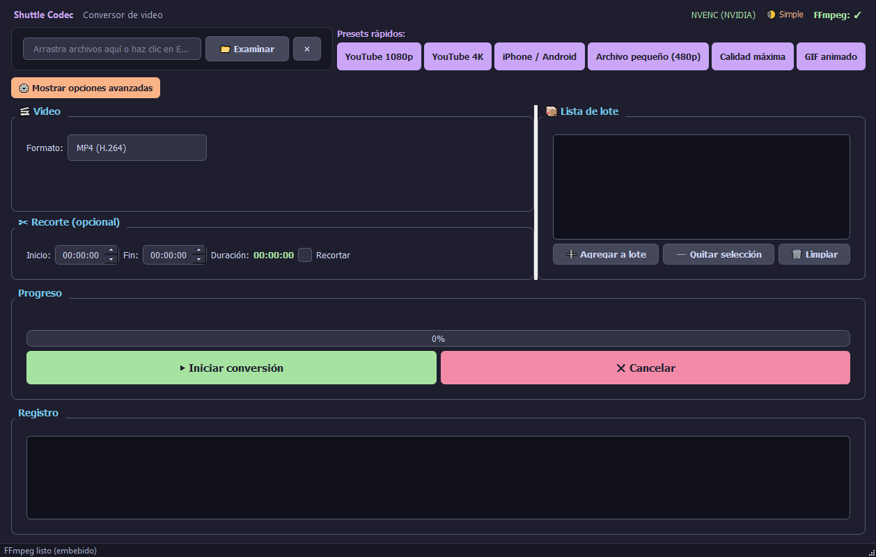 Shuttle Codec: Una GUI Moderna para FFmpeg en Python