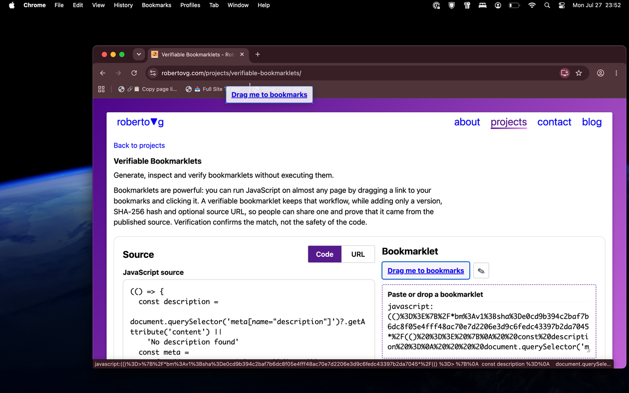 Verifiable Bookmarklets
