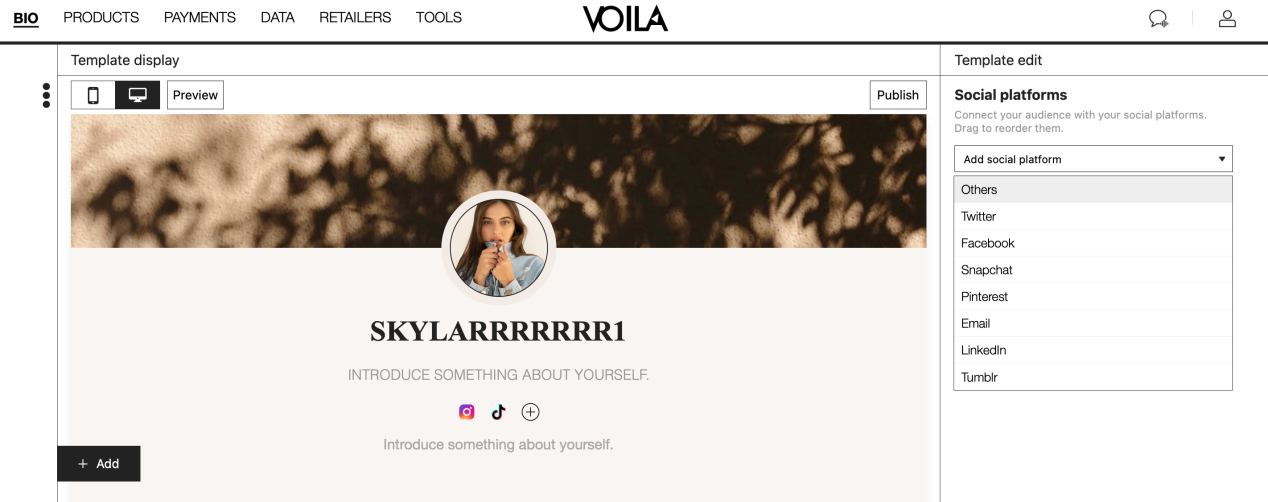 How to add social platform icons on VOILAbio