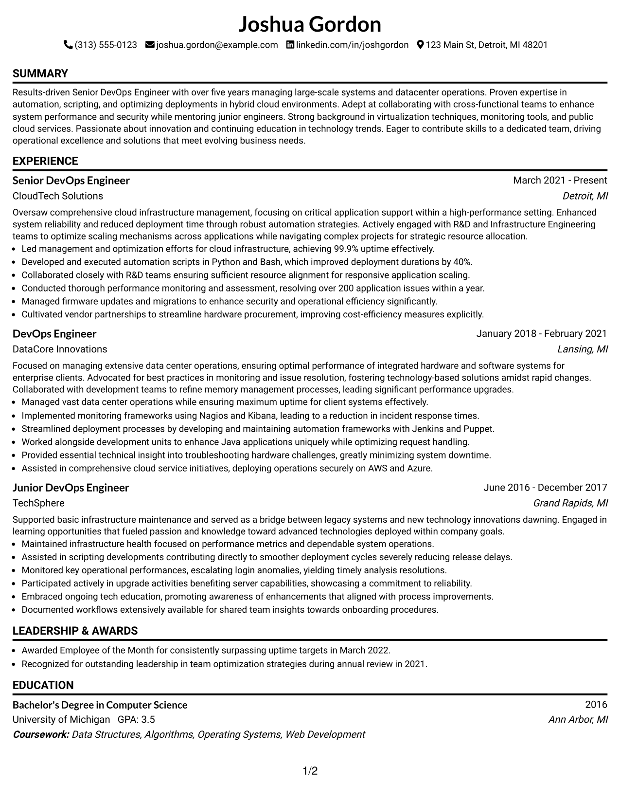 33 Senior DevOps Engineer Resume Templates