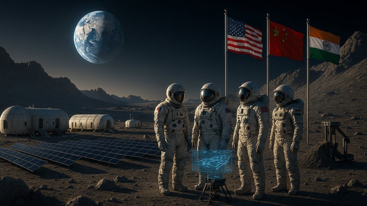 The Second Moon Race: US China India and South Korea Plan Moon Bases b