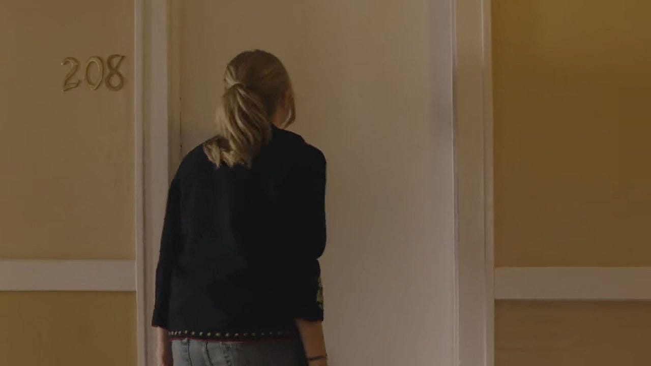 The 8 on Gersten Hayward's door is slightly darker, which makes it stand out in Twin Peaks The Return Part 11