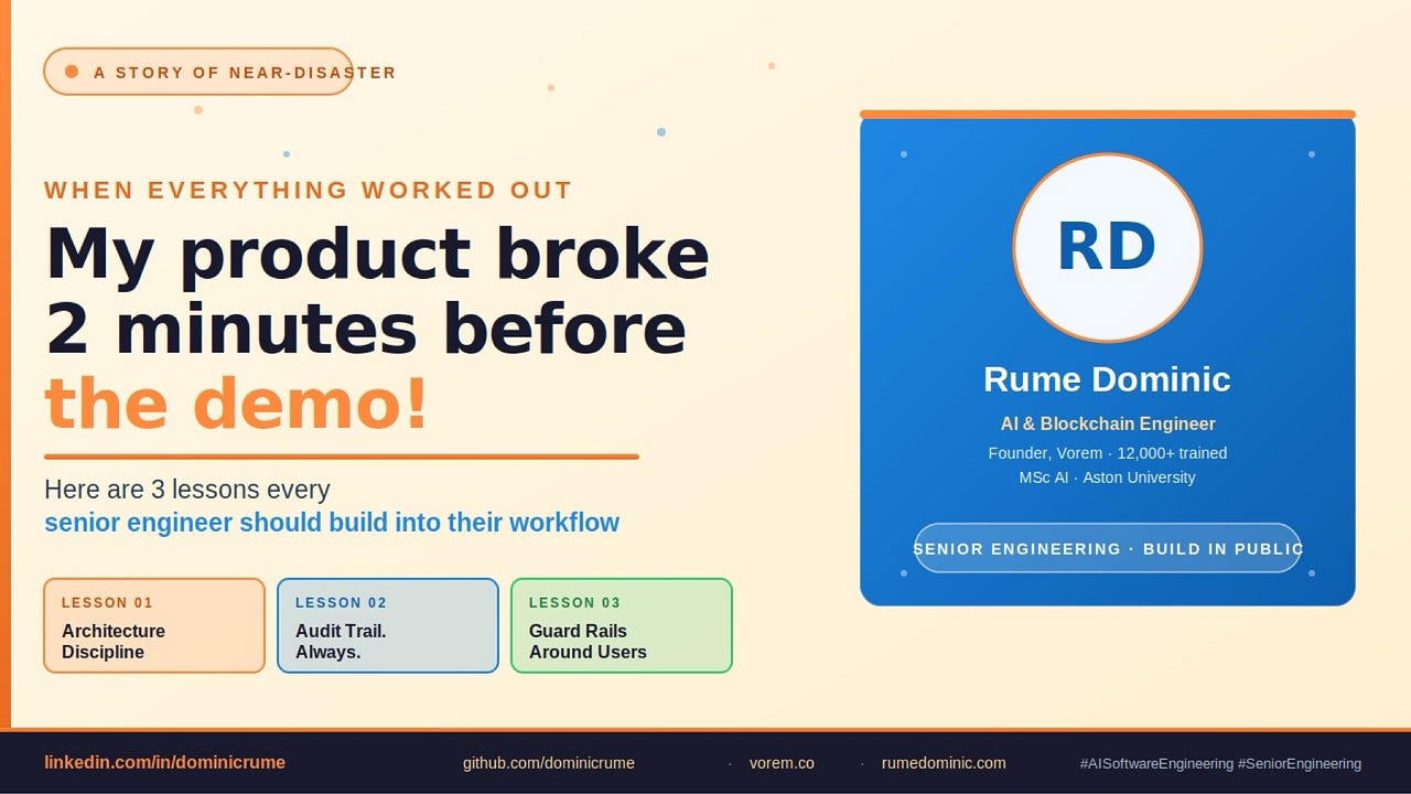 2 minutes before I met with a major potential partner, my product stopped working.