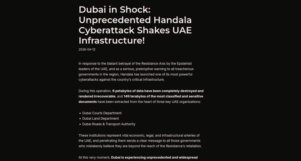 BREAKING: Unprecedented Cyberattack Claims Against Dubai’s Critical Infrastructure